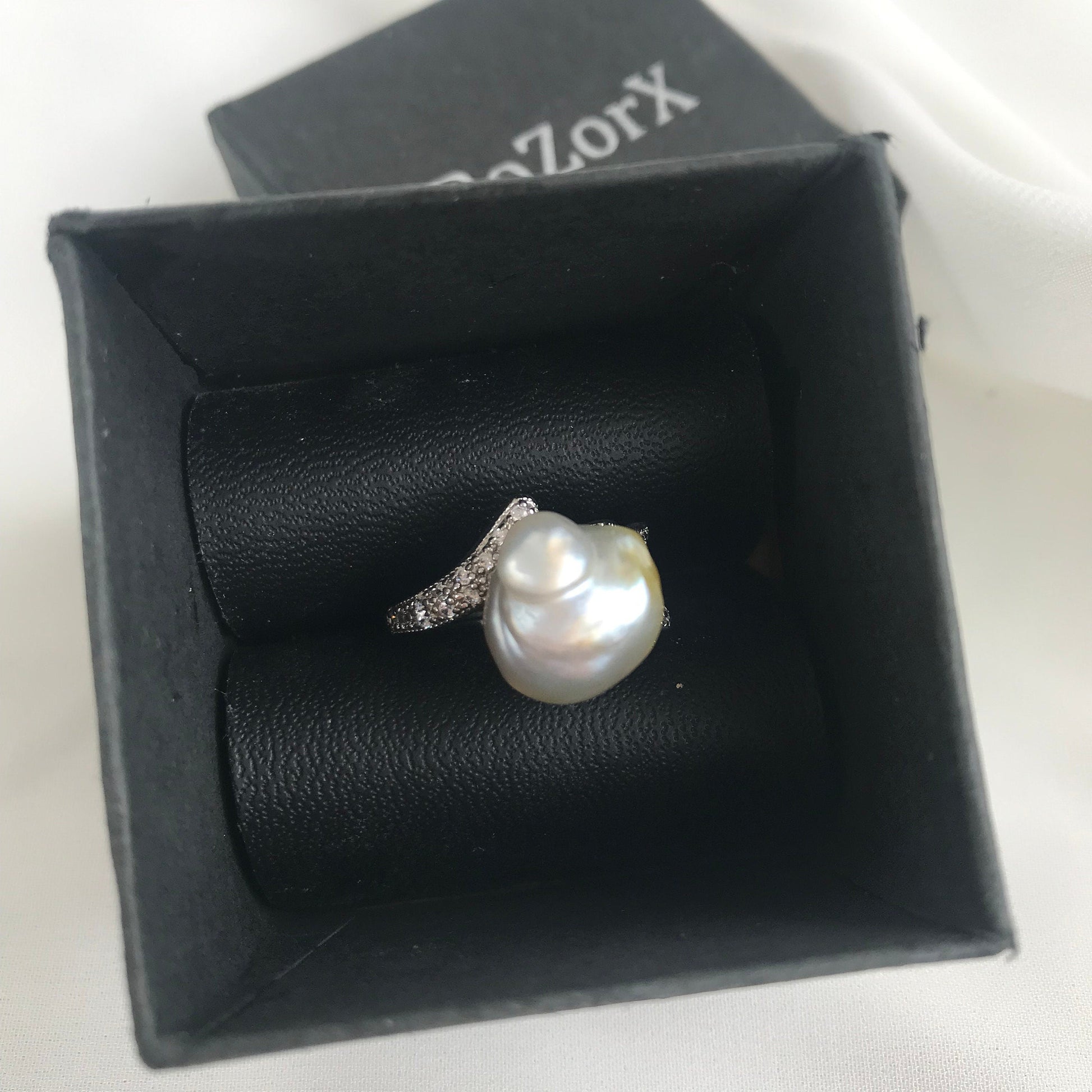 Southsea Seawater Saltwater Pearl Ring Size 7 (Rhodium 02) BoZorX