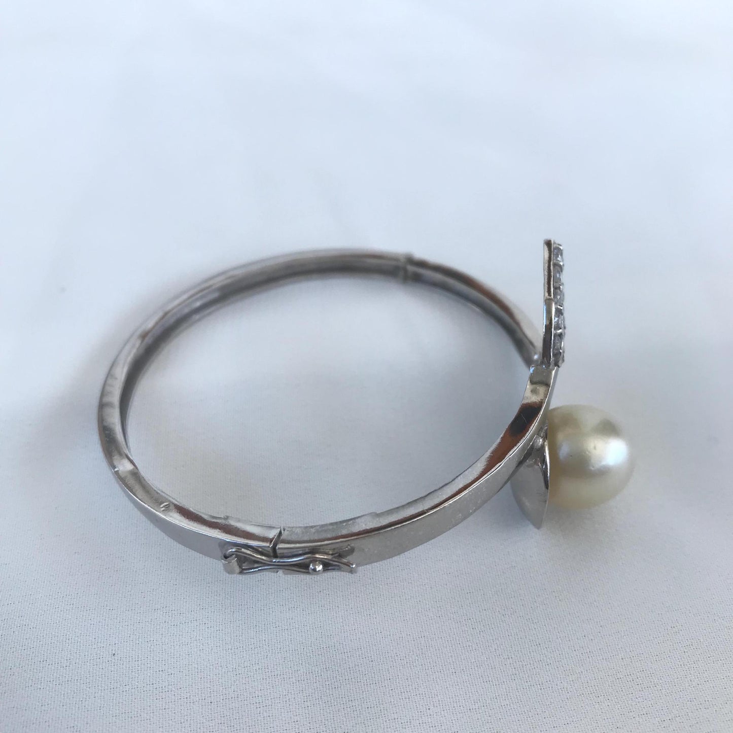 Silver with White gold Plated Bracelet with Real South Sea Pearl Seawater Pearl