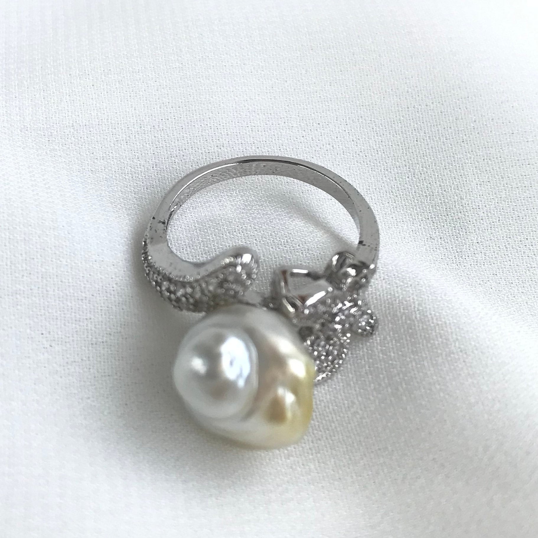 Southsea Seawater Saltwater Pearl Ring Size 7 (Rhodium 02) BoZorX