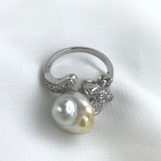 Southsea Seawater Saltwater Pearl Ring Size 7 (Rhodium 02)