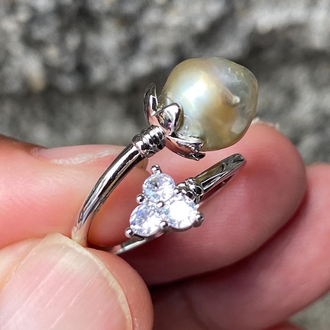 Real South Sea Pearl Real Seawater Saltwater Pearl Ring Size 15 AB2-9