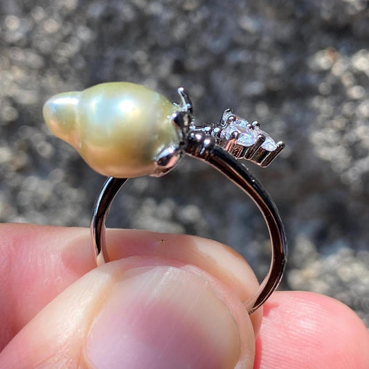 Real South Sea Pearl Real Seawater Saltwater Pearl Ring Size 15 AB3-10