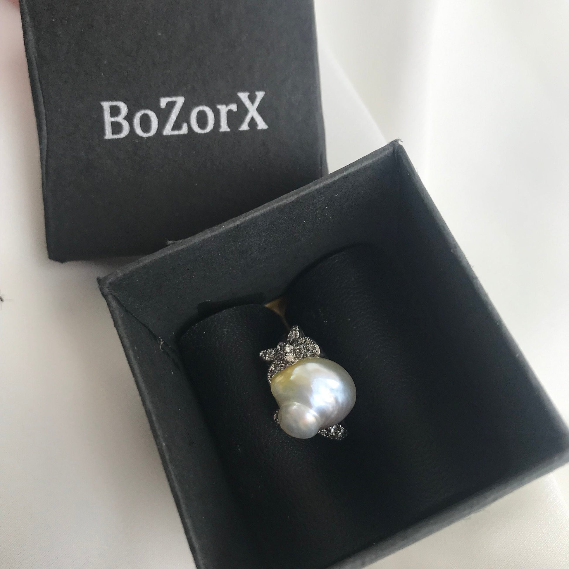 Southsea Seawater Saltwater Pearl Ring Size 7 (Rhodium 02) BoZorX