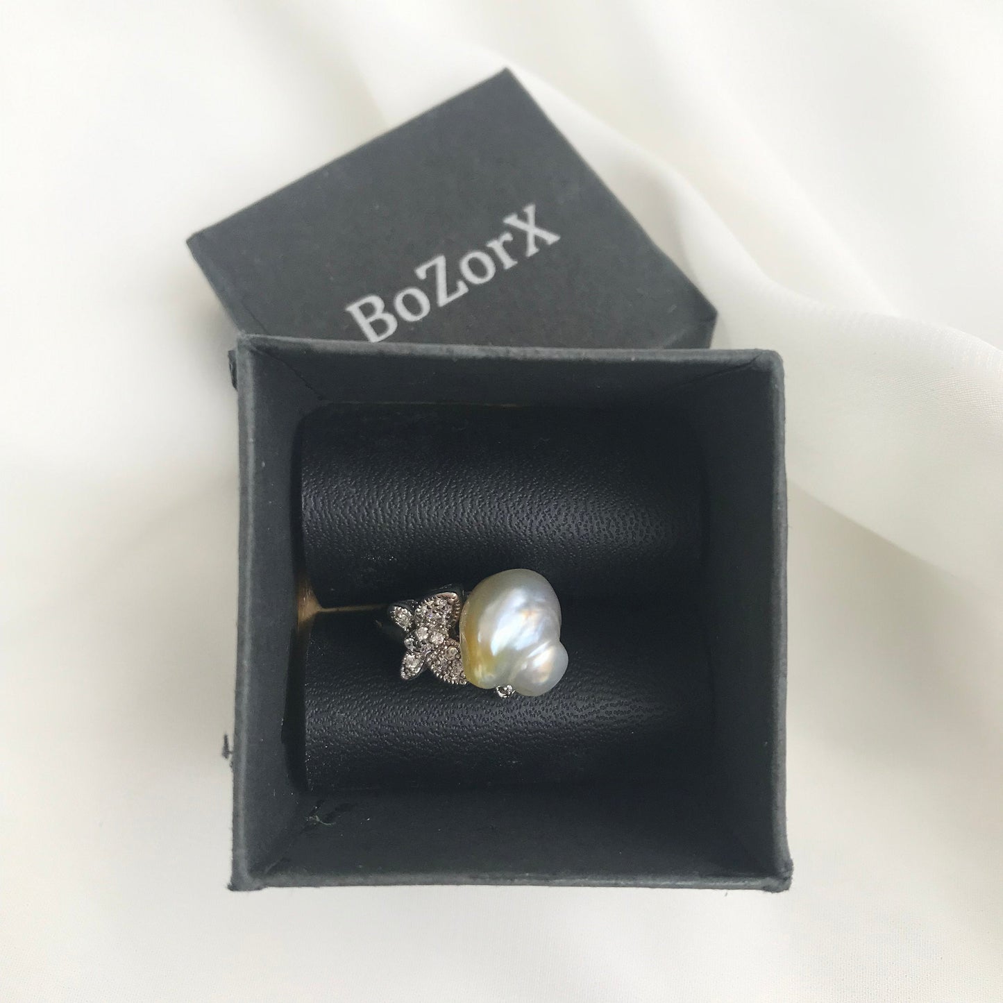 Southsea Seawater Saltwater Pearl Ring Size 7 (Rhodium 02) BoZorX